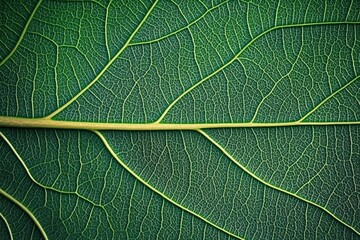 Obraz premium Detailed close-up of a green leaf, showcasing its intricate veins and natural texture. This image highlights nature’s beauty, growth, and organic patterns.