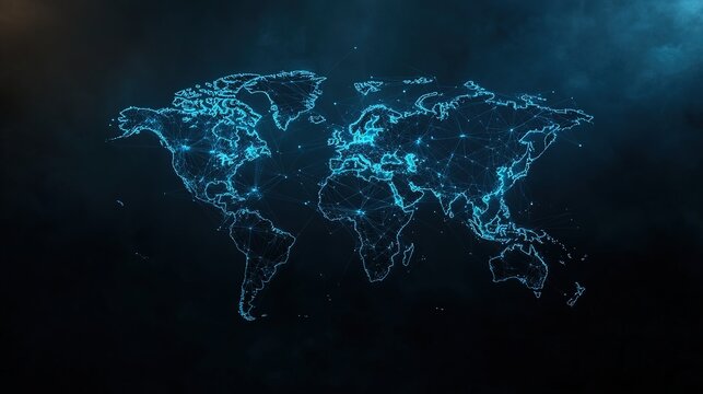 Digital World Map with Glowing Network Connections