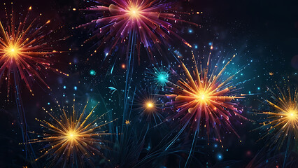 Fototapeta premium Abstract background with fireworks of flowers, fractal of bright star of space, fantasy landscape, 3d rendering of modern digital art, colorful illustration