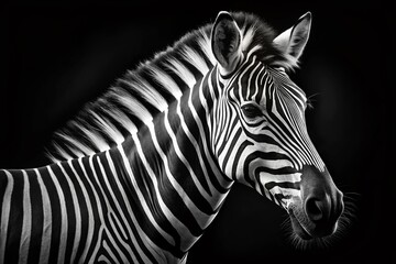 Stunning Long Exposure Portrait of a Zebra with Striking Black and White Stripes on a Dark Isolated Background
