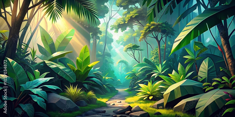 Aufkleber stunning lowpoly abstract jungle backgrounds created using generative ai, perfect for enhancing your