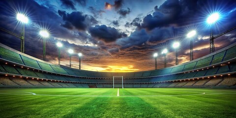 Stunning Low Light Stadium Field for Football and Cricket, Capturing the Atmosphere of Night Sports Events