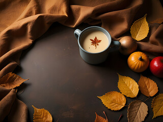 still life with leaves and a cup of coffee