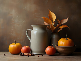 Still life fruit and jug autumn theme