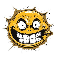Fototapeta premium Evil Smileys Face. TShirt Sticker. ACartoon Evil smiley. TShirt Sticker. Creepy Evil Smile. AI generated.