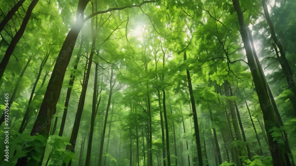 Poster sunlight streams through the leaves of a dense forest, creating a dappled effect, dappled light filt
