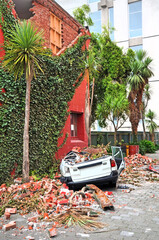 Christchurch Earthquake - Car Crushed by Brick Wall in Montreal Street.