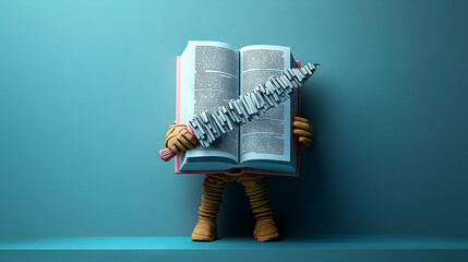 A book character with a knife made of pages.