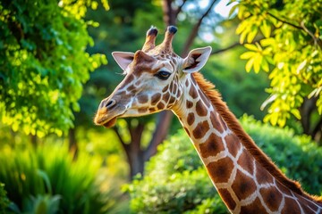 Fototapeta premium Stunning Portrait of a Giraffe in Zoo Setting - Captivating Wildlife Photography