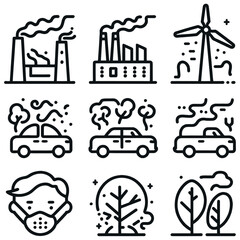 Environmental Pollution and Clean Energy Icon Set,  generative AI.