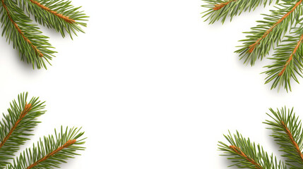 Winter pine branch frame with space for text, isolated in a flat design style