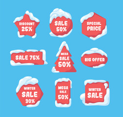 Winter and snow design for badges and labels of sales isolated. For ad, cover , sale template design