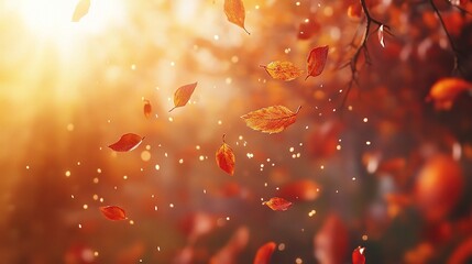 Autumn Leaves Falling in Soft Golden Light