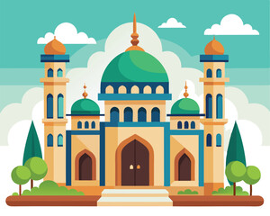 Stunning Mosque Vector Illustration, Vibrant Islamic Architecture Art, mosque vector illustration,