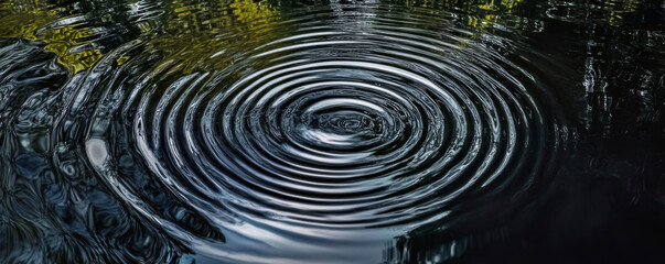 Captivating black water with gentle ripples and concentric circles at dawn