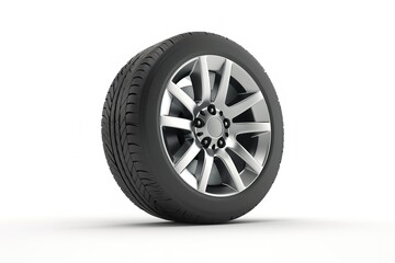 Fototapeta premium tire and disc wheels, Car tire isolated against a white backdrop, Generative AI.