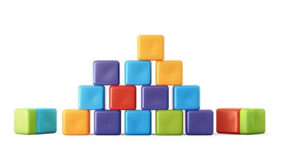 Obraz premium Tower made of colorful bricks. Vector artwork of a block on a white backdrop. Unfinished cubes to be customized, Generative AI.