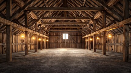 Spacious Rustic Barn Interior with Wooden Beams
