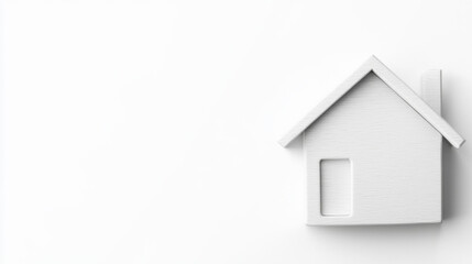 Modern white house model side view on white background with ample copy space