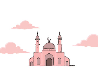 Stunning Mosque Vector Illustration, Vibrant Islamic Architecture Art,