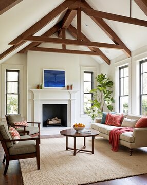 a craftsman bungalow with exposed rafters on plain white background