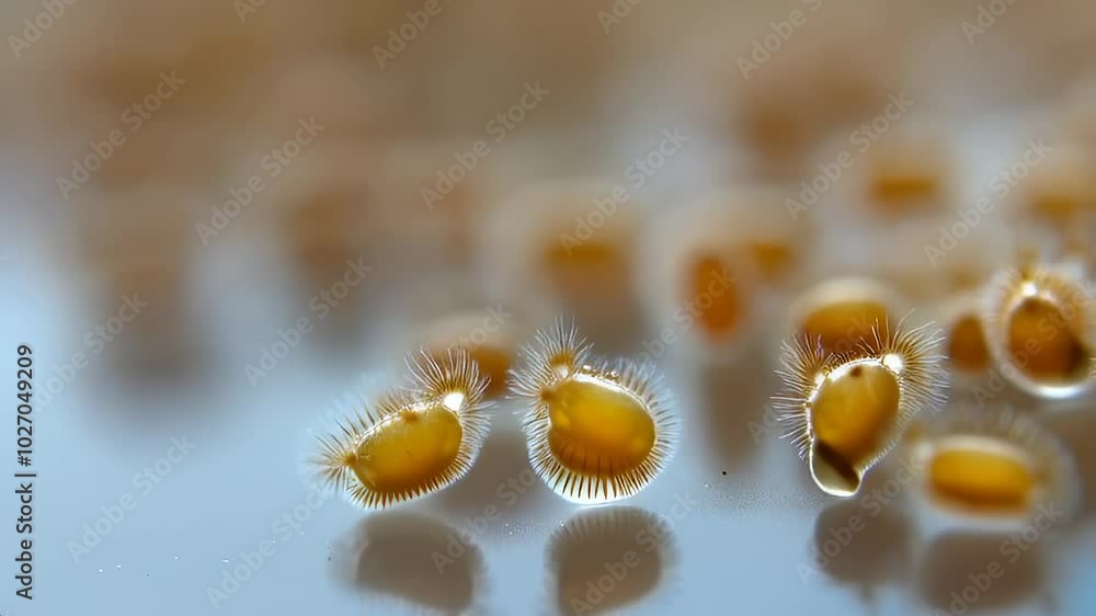 Poster close-up of delicately textured microorganisms in a soft focus abstract environment