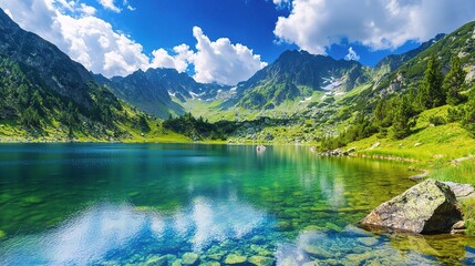 Serene Mountain Lake with Crystal Clear Water