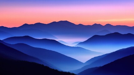 Serene Sunrise Over Mountain Ranges in Purple Hues