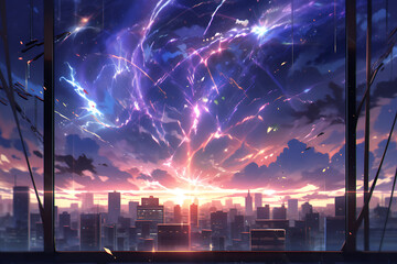 Obraz premium lightning strikes in urban areas