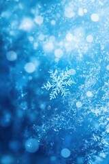 Blue Winter Snowflake Background with Copy Space on blurred background