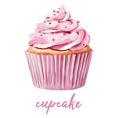 cupcake in watercolor illustration style, isolated vector on white background