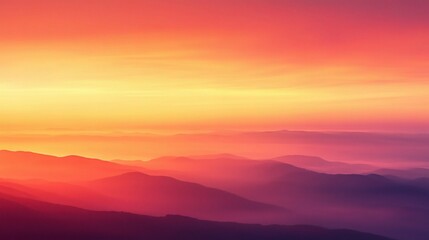 Serene Sunset Over Rolling Hills and Mountains