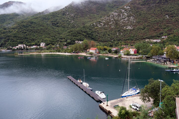 Aerial view to the small village Morinj in the Kotor bay, Montenegro