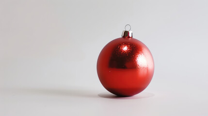 shiny red Christmas ornament sits elegantly on white background, capturing festive spirit and adding touch of holiday cheer