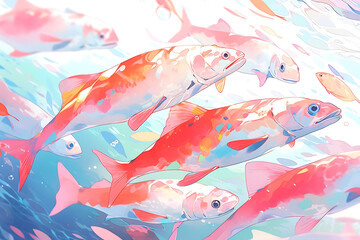 Fototapeta premium salmon fish swimming in water