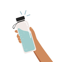 Fresh water, A bottle of water in a hand, Hand holding a bottle of water.