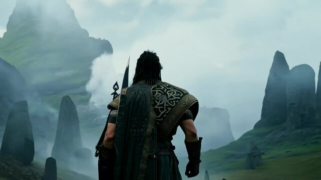  Celtic warrior with epic background. Generative AI