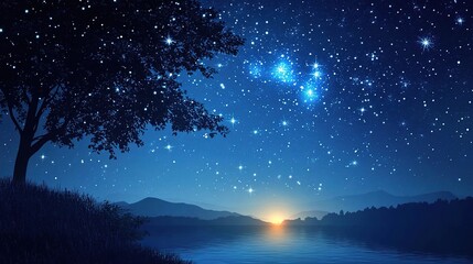 Fototapeta premium Night Sky with Stars and Silhouette of Mountains