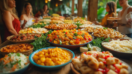 Fototapeta premium Buffet table with assorted dishes at a social gathering