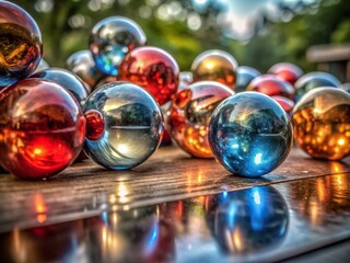 Tilt-Shift Photography of Blue and Red Glass Balls Representing Elements in a Dreamy Landscape