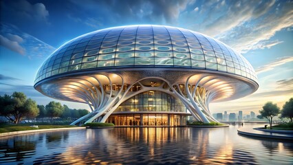 Naklejka premium The concept of a future house, round, minimalist, looks elegant and luxurious