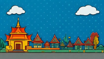 Obraz premium Abstract 3D cute Thai style village.