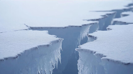 Obraz premium Cracks in a frozen landscape revealing ice formations during winter