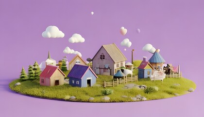 Naklejka premium Abstract 3D cute Viking style village.