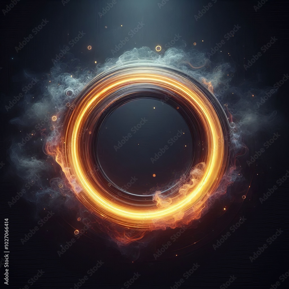 Poster abstract fractal burst background with swirling light and fiery circles, creating a colorful space d