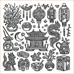 lunar new year,Chinese dragon,
Dragon with round shield, cut, out vector, silhouette,
fantasy, mythology, reptile, tattoo, characters, clip art, cut out, luxury, mascot, medieval, monochrome, prosperi