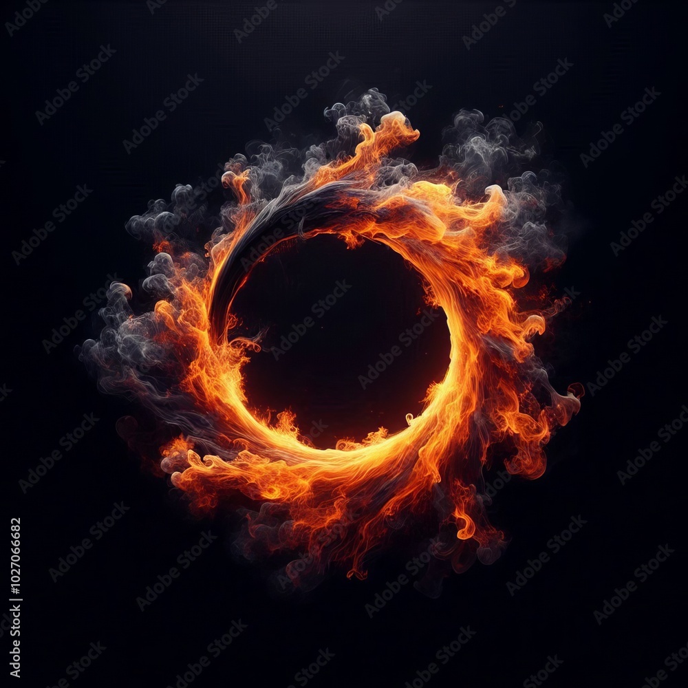 Poster abstract fractal burst background with swirling light and fire circles, creating a colorful space de