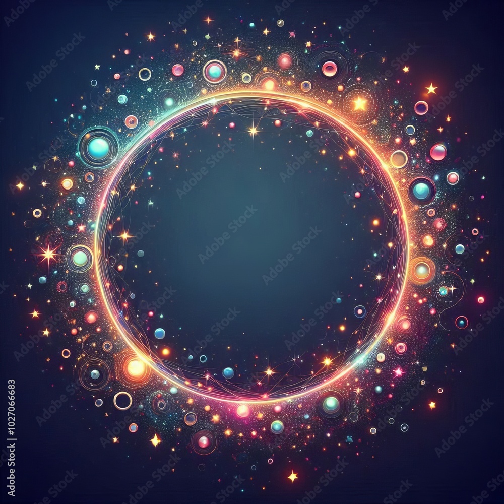 Poster abstract background featuring stars with space for text and circles creating a cosmic feel