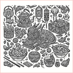 lunar new year,Chinese dragon,
Dragon with round shield, cut, out vector, silhouette,
fantasy, mythology, reptile, tattoo, characters, clip art, cut out, luxury, mascot, medieval, monochrome, prosperi