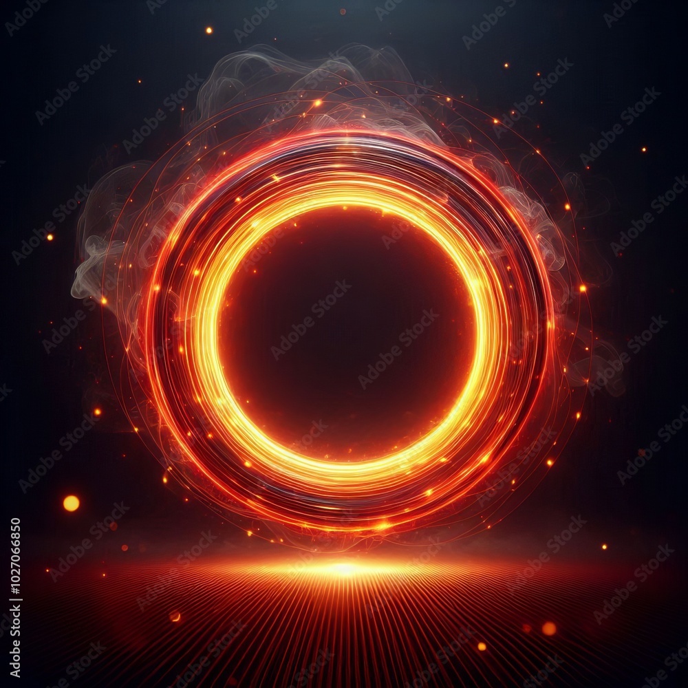 Poster abstract fractal burst background with swirling light and fiery circles, creating a colorful space d